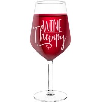 Wine Glass For Men With Engraved Text  "Wine Therapy", Size 530ml