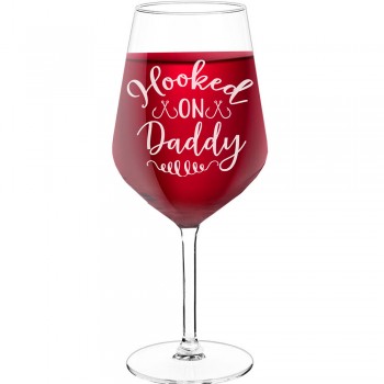 White Wine Glass With Engraved Text - "Hooked On Daddy", Gift for Wine Lover, Size 530ml