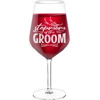 Wine Glass For Men With Engraved Text - "Stepmom Of The Groom", Gift for Wine Lover, Size 530ml