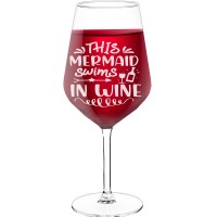Best Friend Wine Glass With Engraved Text  "This Mermaid Swims In Wine", Size 530ml