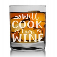 Birthday Gift For Men Over 60 Personalised Whiskey Glass 270ml With Engraved Text : "Will Cook For Wine"
