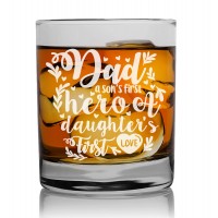 Funny Gift Scotch Glass 270ml With Engraved Text : "Dad A Sons First Hero"