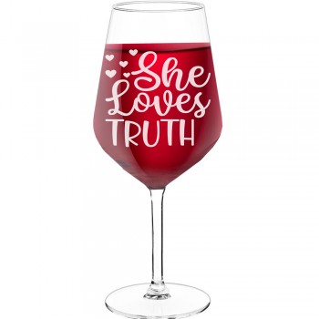 Vīna Glāzes Dāvanai ar Uzrakstu - "She Loves Truth", Neparasta Dāvana, Tilpums 530ml