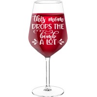 50Th Wine Glass With Engraved Text - "This Mom Drops The Bomb A Lot", Wine Lover Gifts, Size 530ml