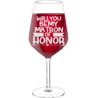 Red Wine Glass With Engraved Text - "Will You Be My Matron Of Honor", Wine Gift Idea, Size 530ml