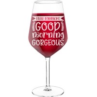 Wine Glass For Men With Engraved Text - "Hello Handsome Good Morning Gorgeous", Wine Gift Idea, Size 530ml
