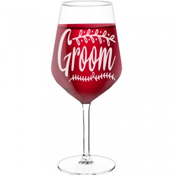 Interesanta Vīna Glāze ar Uzrakstu - "Groom 2", Dāvana Sievietei, Tilpums 530ml