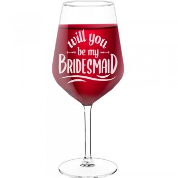 Smieklīga Vīna Glāze ar Uzrakstu - "Will You Be My Bridesmaid 4", Vīna Glāze kā Dāvana,  530ml