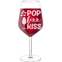 Wine Glass With Engraved Text - "Pop Fizz Kiss", Wine Glass as a Gift, Size 530ml
