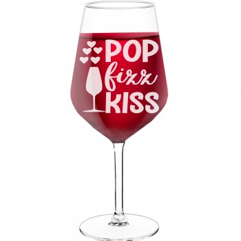 Interesanta Vīna Glāze ar Uzrakstu - "Pop Fizz Kiss 6", Oriģināla dāvana dzimšanas dienā, 530ml