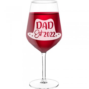 Pretty Wine Glass With Engraved Text - "Dad Est 2022-2", Gifts for Wine Lovers, Size 530ml