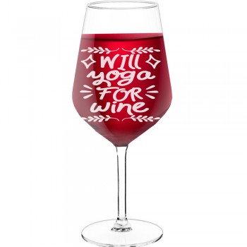 Large Wine Glass With Engraved Text  "Will Yoga", Size 530ml