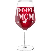 Novelty Wine Glass With Engraved Text - "Pom Mom", Wine Gift Idea, Size 530ml