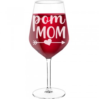 Vīna Glāze Ar Gravējumu ar Uzrakstu - "Pom Mom", Apsrātīga Dāvana, 530ml izmērs