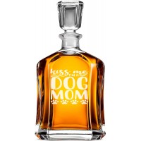 Moderna Viskija Karafe ar Uzrakstu - "Kiss Me I'M A Dog Mom" ,Dāvana Draugam Vīrietim, Izmērs 700Ml
