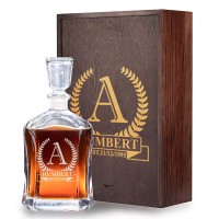 AIGAT Custom Engraved Personalised Decanter 700ml with Personalised Wooden Box, 24 Different Designs