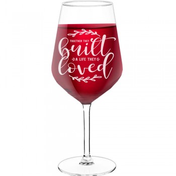 Wine Glass Personalised With Engraved Text - "Together They Built A Life They Loved 1", Gift for Wine Lover, Size 530ml