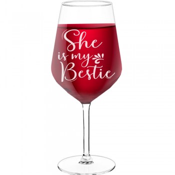 Red Wine Glass With Engraved Text - "She Is My Bestie", Gifts for Wine Lovers, Size 530ml
