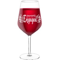 Wine Glass With Engraved Text - "Engaged", Funny Wine Gift, Size 530ml