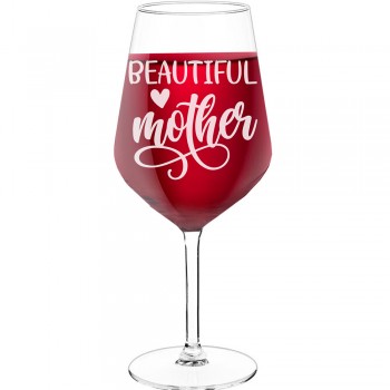 Vīna Glāze ar Uzrakstu - "Beautiful Mother", Ideja Dāvanai, Izmērs 530ml