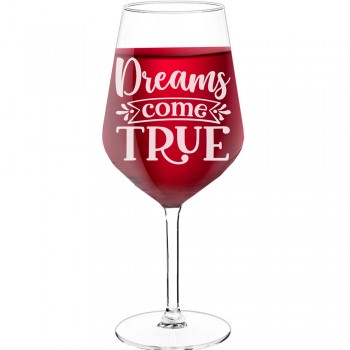 50Th Wine Glass With Engraved Text - "Dreams Come True", Funny Wine Gift, Size 530ml