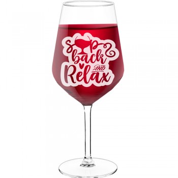 50Th Wine Glass With Engraved Text  "Sip Back And Relax 3", Size 530ml
