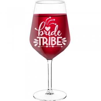 Sarkanvīna Glāzes ar Uzrakstu - "Bride Tribe 5", Ideja Dāvanai, Izmērs 530ml