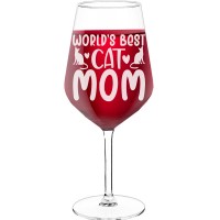 Wine Glass For Men With Engraved Text - "Worlds Best Cat Mom-2", Wine Glass as a Gift, Size 530ml