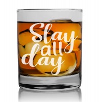 70. Dzimšanas Dienas Dāvana Vīriešiem ar Gravējumu - "Slay All Day" ,Stikla Viskija Glāze 270ml
