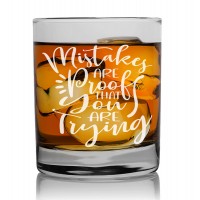 Birthday Gift For Men Over 60 Fathers Day Gifts Whiskey Glass 270ml With Engraved Text : "Mistakes Are Proof That You Are Trying"
