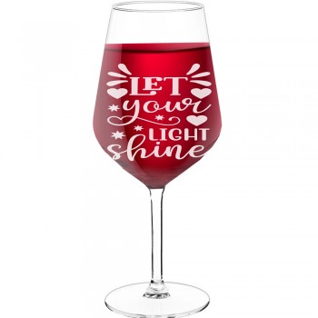 Vīna Glāze Ar Gravējumu ar Uzrakstu - "Let Your Light Shine", Smieklīga Dāvana, 530ml