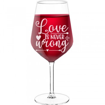 Stikla Vīna Glāze ar Uzrakstu - "Love Is Never Wrong", Vīna Glāze kā Dāvana,  530ml
