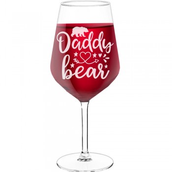 Vīna Glāze ar Uzrakstu - "Dady Bear 1", Dāvana Draugam, Tilpums 530ml