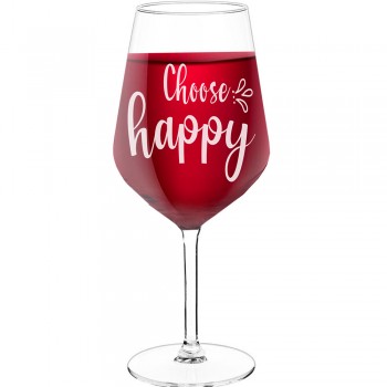 Birthday Wine Glass With Engraved Text - "Choose Happy 1", Wine Glass as a Gift, Size 530ml
