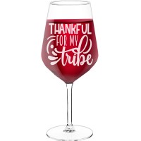 Pretty Wine Glass With Engraved Text - "Thankful For My Tribe", Wine Lover Gifts, Size 530ml