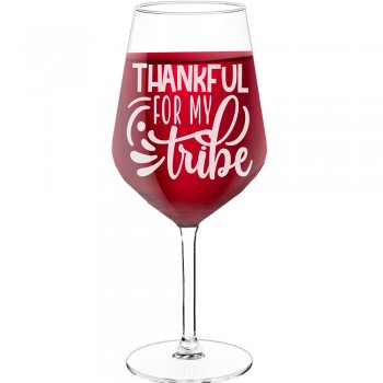 Interesanta Vīna Glāze ar Uzrakstu - "Thankful For My Tribe 6", Dāvana Sievietei, Tilpums 530ml