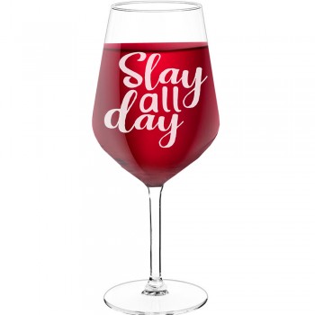 Smieklīga Vīna Glāze ar Uzrakstu - "Slay All Day", Dzimšanas Dienas Dāvanas Ideja, Izmērs 530ml