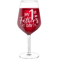 Novelty Wine Glass With Engraved Text - "Y First Father_S Day", Wine Glass as a Gift, Size 530ml