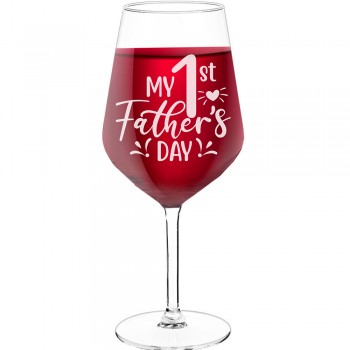 Novelty Wine Glass With Engraved Text - "Y First Father_S Day", Wine Glass as a Gift, Size 530ml