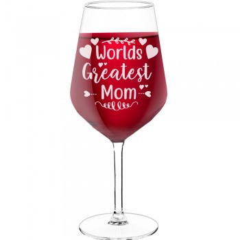 Vīna Glāze ar Uzrakstu - "Worlds Greatest Mom", Dāvana Draugam, Tilpums 530ml