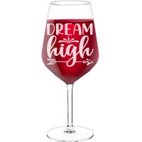 Novelty Wine Glass With Engraved Text - "Dream High", Wine Lover Gifts, Size 530ml