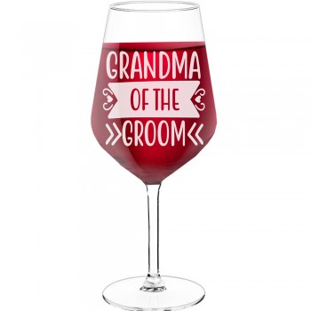 Wine Glass Gift With Engraved Text - "Grandma Of The Groom 4", Gift for Wine Lover, Size 530ml