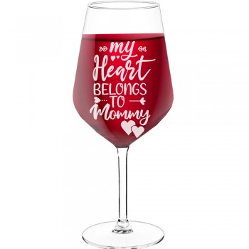Large Wine Glass With Engraved Text - "My Heart Belongs To Mommy", Gift for Wine Lover, Size 530ml