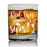 Mens Birthday Gift Tumbler Glass 270ml With Engraved Text : "Red Lips And Wine Sips"