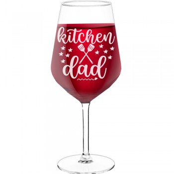 Large Wine Glass With Engraved Text - "Kitchen Dad ", Fiend Gift, Size 530ml