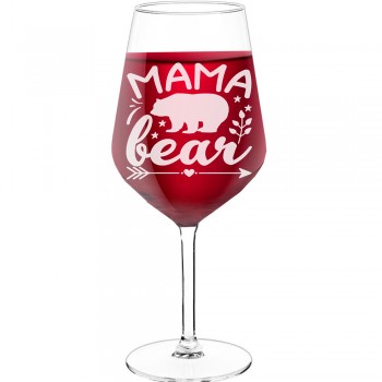 Wine Glass For Men With Engraved Text - "Mama Bear 2", Best Friend Gift, Size 530ml
