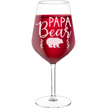 Sarkanvīna Glāzes ar Uzrakstu - "Papa Bear ", Oriģināla dāvana dzimšanas dienā, 530ml