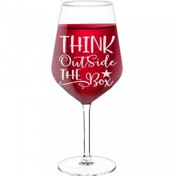 Personalised Wine Glass For Women With Engraved Text  "Think Outside The Box", Wine Glass Size 530ml
