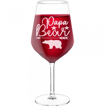 Liela Vīna Glāze ar Uzrakstu - "Papa Bear 8", Neparasta Dāvana, Tilpums 530ml
