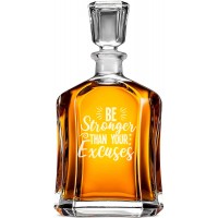 Viskija Dekanteris ar Uzrakstu - "Be Stronger Than Your Excuses" ,Unikāla Dzimšanas Dienas Dāvana Vīram, Izmērs 700Ml